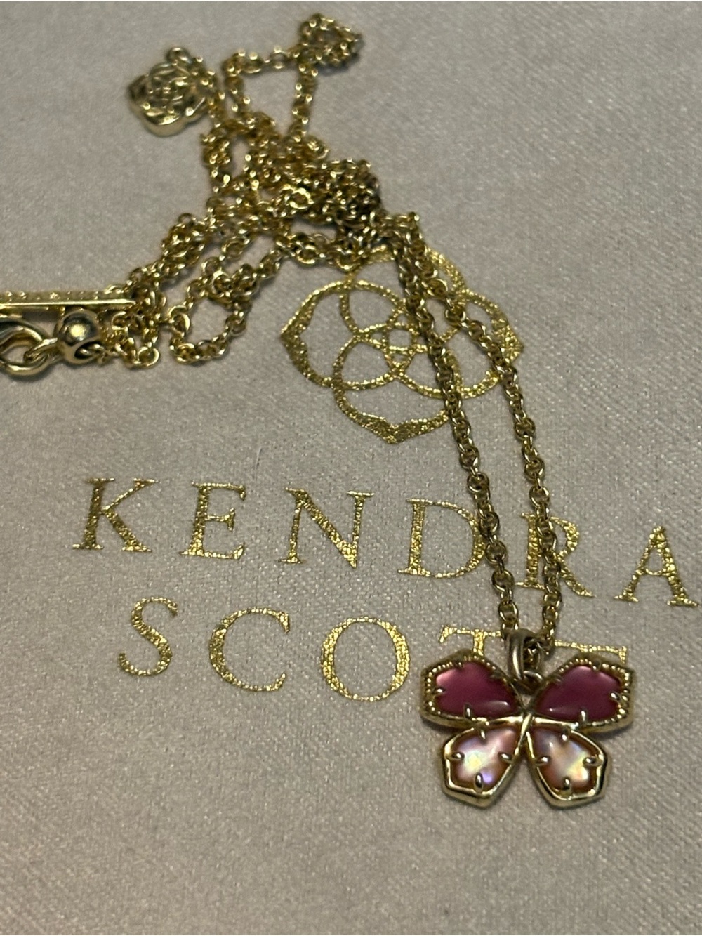 Kendra Scott Gold Chain Necklace with Pink Butterfly Pendant